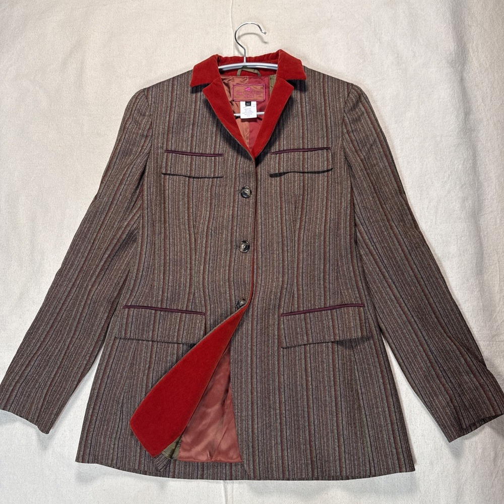 Vtg ETRO Milano Women's Blazer 42 Multi Striped Cotton with Wool Blazer Overcoat